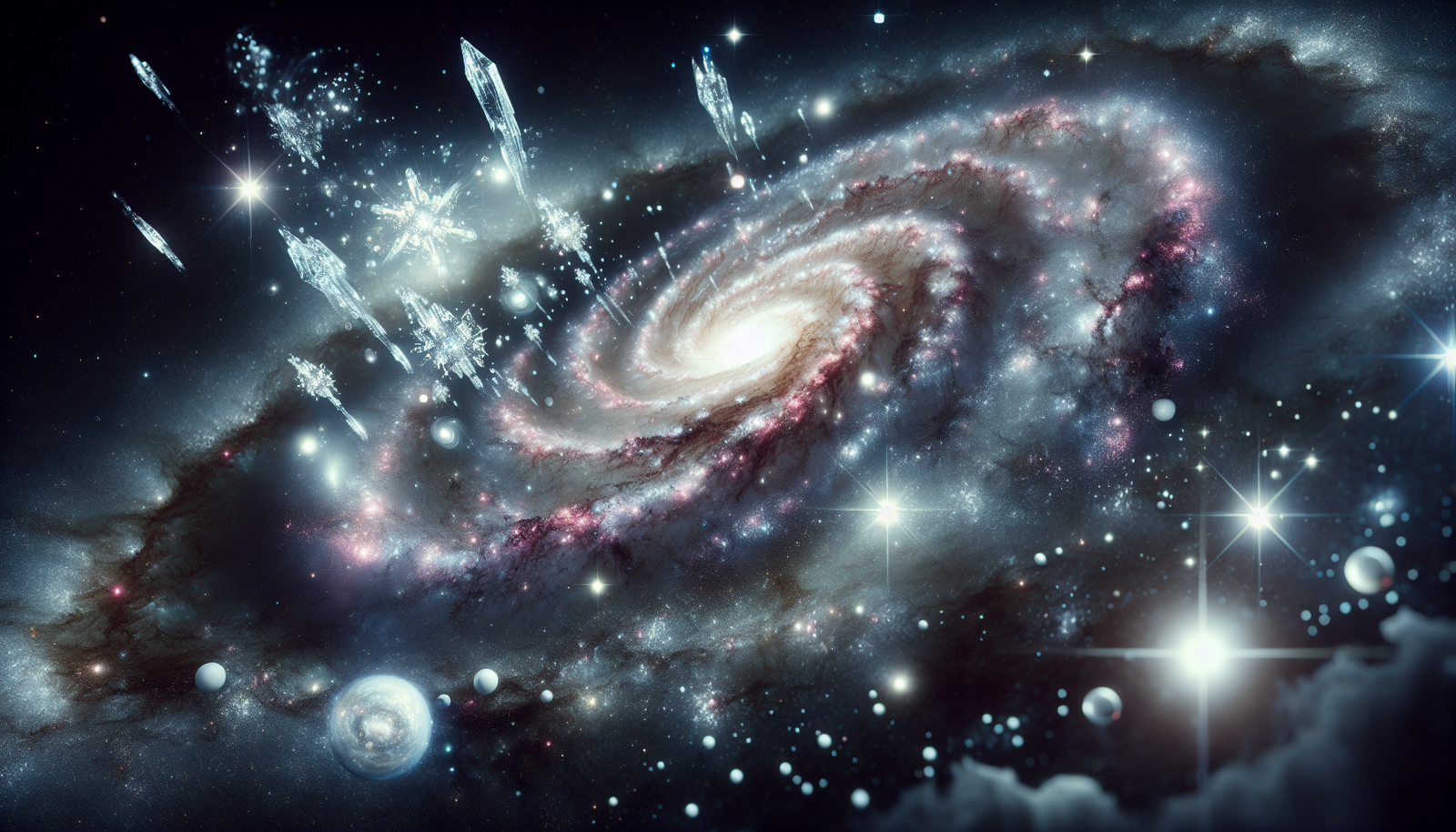 Galaxy with water ice formations in deep space